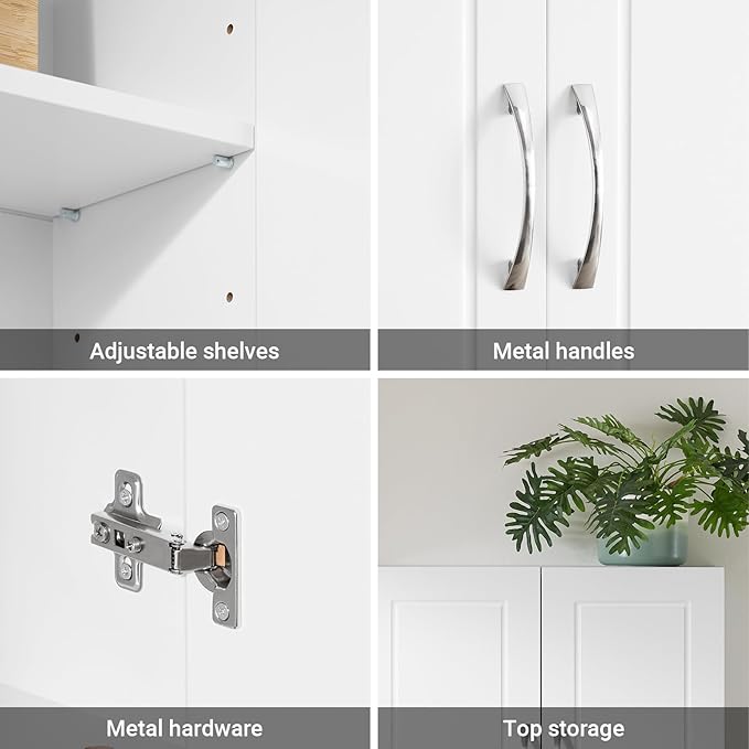SoBuy Narrow Bathroom Wall Cabinet, Over The Toilet Storage Cabinet, Bathroom Wall Cabinet with Doors and Adjustable Shelves, Medicine Cabinet Organizer for Small Bathroom Storage, White FRG231-T-W