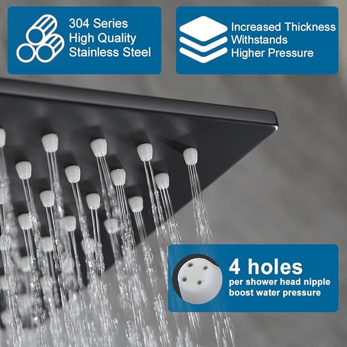 POP SANITARYWARE Matte Black Shower Faucet Set, Bathroom Rainfall Shower System with Stainless Steel Metal Showerhead, Single Function Shower Trim Kit with Rough-in Valve