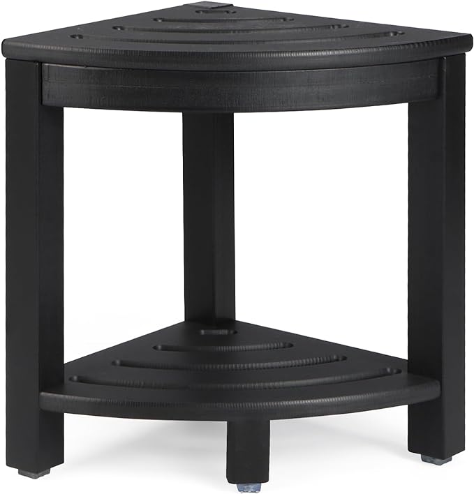 HDPE Corner Shower Stool,Shower Bench Seat with Storage Shelf for Shaving Legs Plastic Spa Bath Step Foot Rest for Bathroom Small Place (Black)