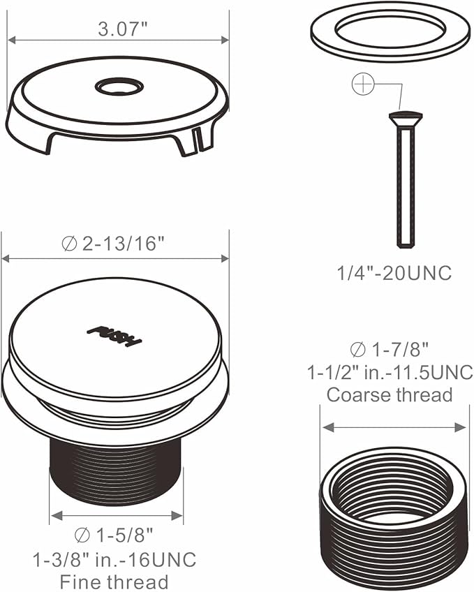 Tub Drain Tip Toe Bathtub Drain Conversion Kit Assembly, Replacement Bath Drain Trim Kit with Single Hole Overflow Faceplate and Fine/Coarse Thread, Brushed Nickel