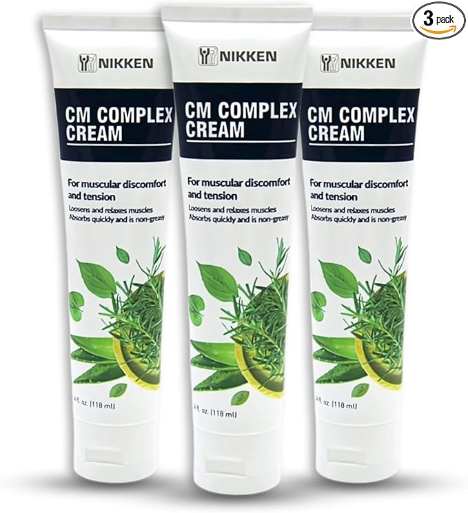 Sports Muscle Rub for Nikken CM Complex Cream 15071, Topical Muscle Relaxer Cream for Neck Tension, Legs & Knee Soreness & Muscular Body Aches, Fast, No Stain & Greaseless Massage Lotion (3 Pack)