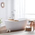 Cpingao 63" Stone Resin Solid Surface Freestanding Bathtub, Modern Stand Alone Soaking Tub with Overflow and Pop Up Drain, One-Piece Molding Matte White 8828-1600