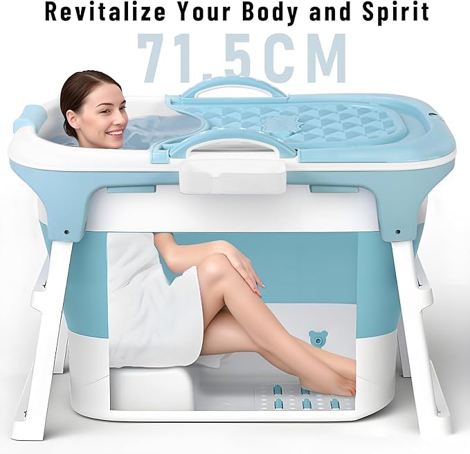 Portable Bathtub Foldable Bathtub for Adults, 39 Inch Small Tub with Ergonomic Seat & Massage Roller, Ice Bath Tub for Shower, Sitz Bath, Ice Baths Freestanding Bathtubs for Bathroom Blue