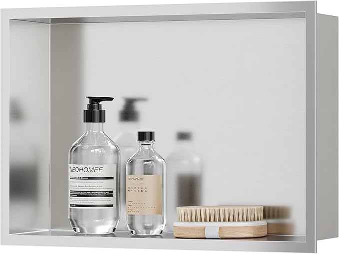 Neodrain Shower Niche, Bathroom Shelf Inner Size 18" X 12", Brushed Stainless Steel Bathroom Wall Niche Cubby, No Tiled Recessed, Stainless Shelf for Storage