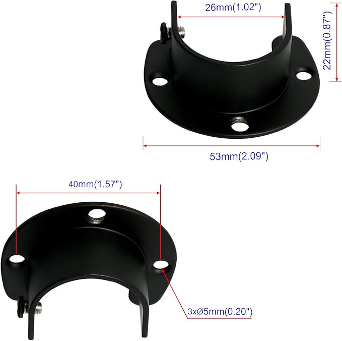 2Pcs Opening Diameter 25 mm (1"), Stainless Steel Matte Black Flange Rod Bracket Curtain Shower Curtain Rod Mounting Bracket Closet Rod End Support Receptacle