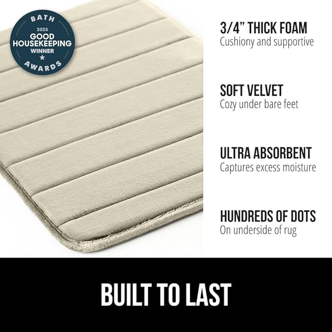 GORILLA GRIP Memory Foam Bath Mat, Soft Absorbent US Designed Bathroom Rug, Gripping Dots Machine Washable Bathmat, Cushioned Floor Mats, Shower Sink Rugs Room Décor Accessories, 60x24 Champagne