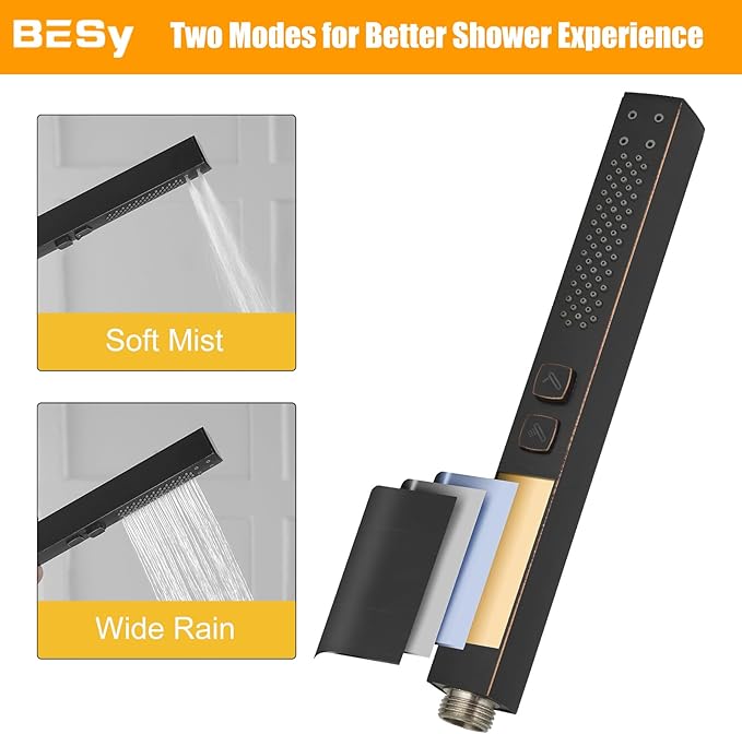 BESy Freestanding Tub Faucet Oil Rubbed Bronze Floor Mounted Tub Filler Faucet Brass Bathroom Tub Faucets with 2 Function Hand Shower