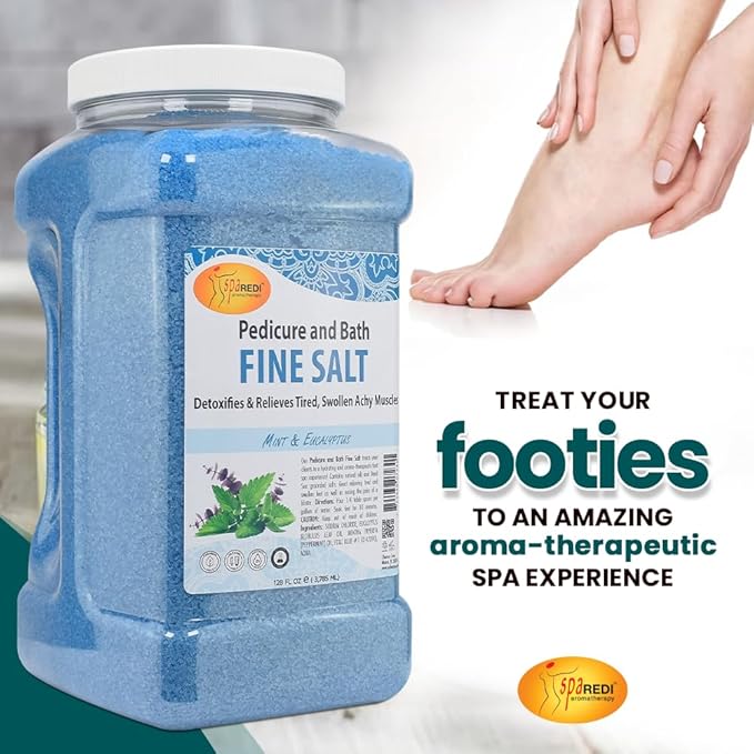 SPA REDI - Detox Foot Soak Pedicure and Bath Fine Salt, Mint and Eucalyptus, 128 Oz - Made with Dead Sea Salts, Argan Oil, Coconut Oil, and Essential Oil - Hydrates, Softens and Moisturizes