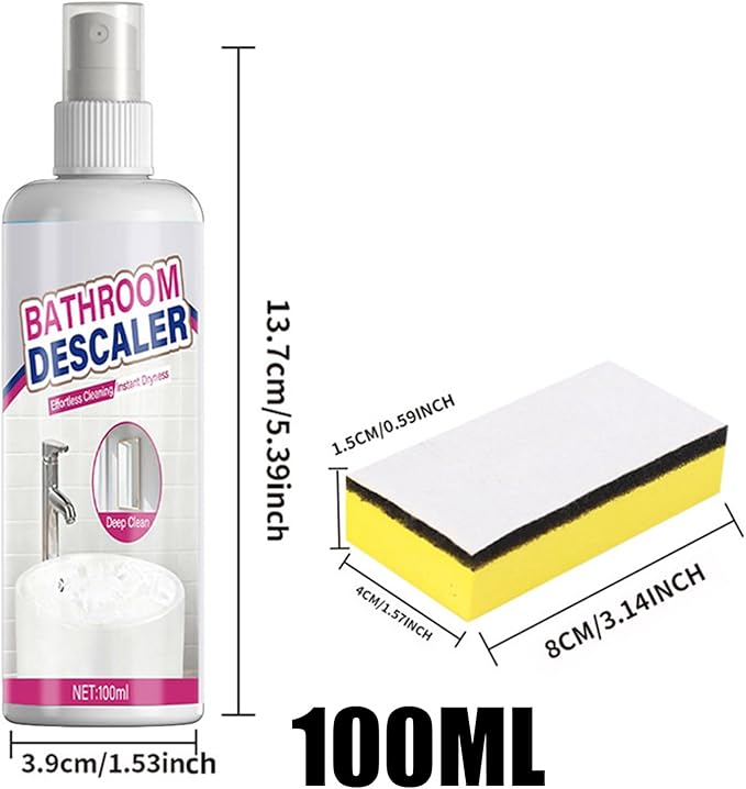 Bathroom Descaler, 100ml Powerful Cleaning Foam, Toilet Bowl Stain Cleaner Agent for Kitchen Sink, Bathtub, Glass, Tiles, Faucets, Shower Heads, Steel Furniture, Doors