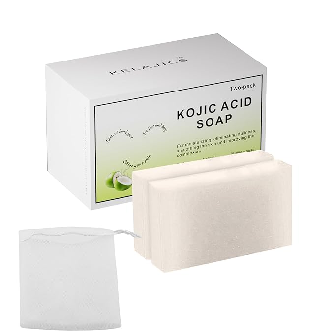 Kojic Acid Soap Bars with Retinol, Collagen, Vitamin C, Fresh Coconut Scent for Face and Body, Moisturizes, Smooth and Evenly Radiant (2 Pack)