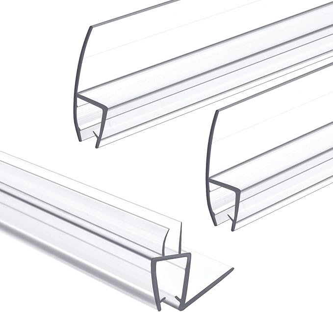 Shower Door Bottom&Side Seal Set 3PCS, 78" (1981mm) Length H-Type PVC Strip for 1/2" (12mm) Thick Frameless Glass Door, to Stop Water Leaks