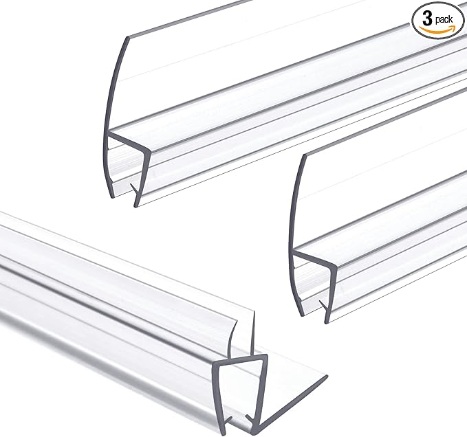 Shower Door Bottom&Side Seal Set 3PCS, 78" (1981mm) Length H-Type PVC Strip for 3/8" (10mm) Thick Frameless Glass Door, to Stop Water Leaks