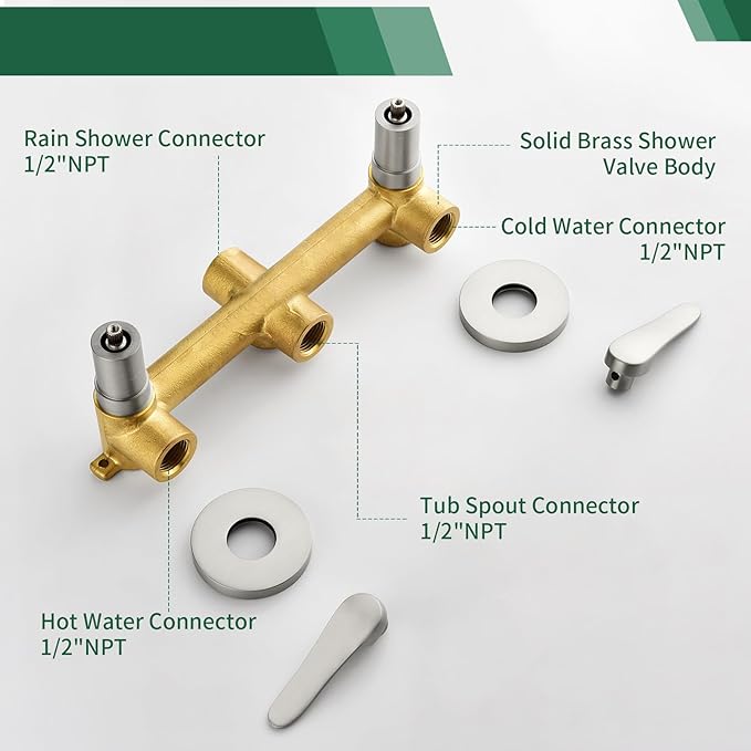 2 Handles Tub Shower Faucet Set Shower System with Tub Spout Bathtub Faucet Set Shower Tub Combo Set Complete Tub and Shower Trim Kit Brushed Nickel