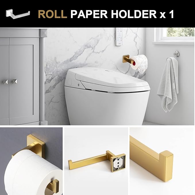 Brushed Gold Towel Bar Set, Lava Odoro 5-Piece Bathroom Hardware Set Gold Towel Rack Towel Holder Set Wall Mounted Stainless Steel, Bathroom Accessories Kit, 23.6-Inch