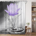 Lotus Shower Curtain Black White Grey Violet Flower Elegant Blooming Floral with Dew Spring Flower Reflection on Water Modern Romantic Polyester Fabric Bathroom Decor 60×70 Inch with Hook