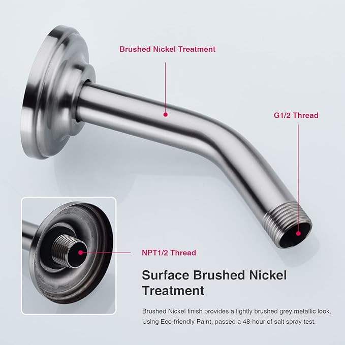 6 Inch Angled Shower Arm with Flange Stainless Steel Wall Mounted Extension Arm for Top Shower Head,Brushed Nickel