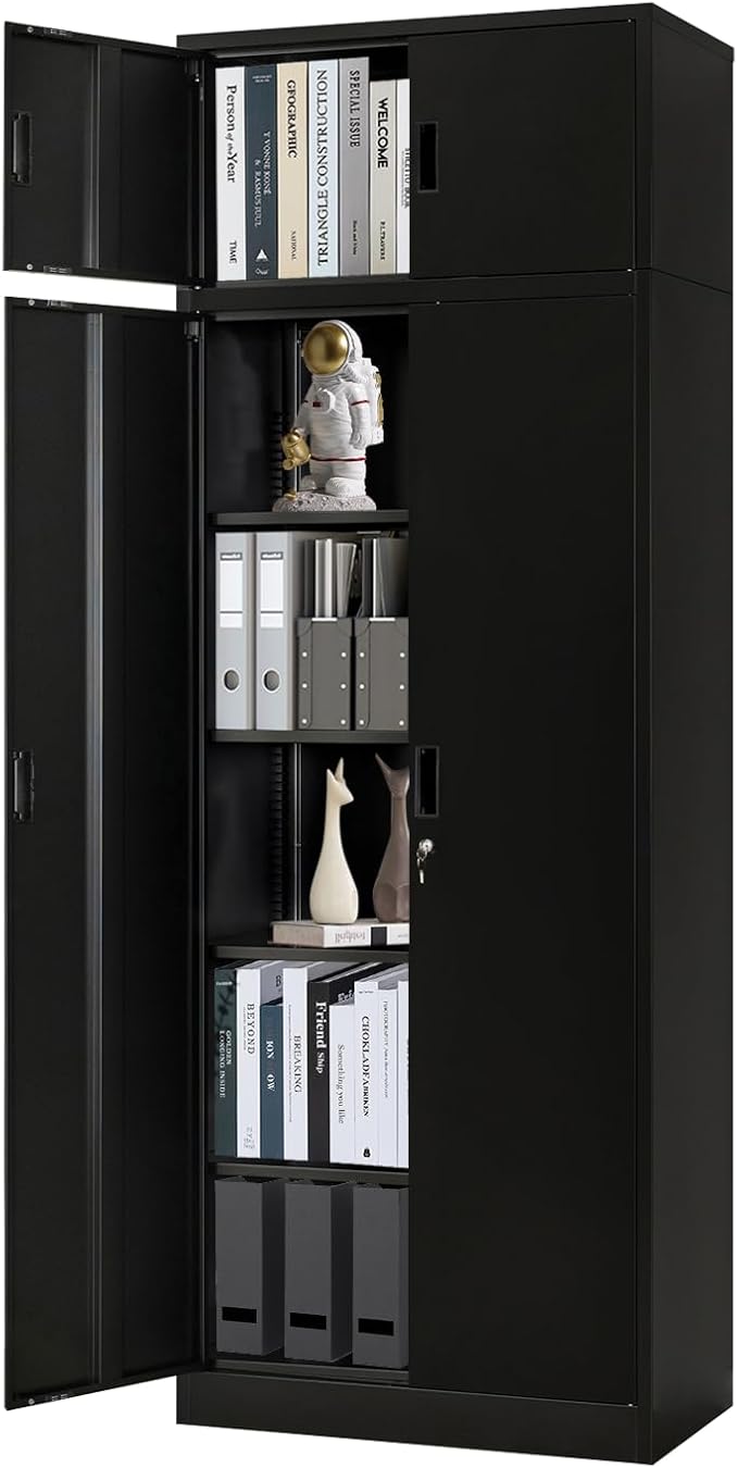 Metal Storage Cabinet, 87 Inch Tall Metal Storage Cabinet with Doors and Shelves, Pantry Cabinets for Kitchen Storage, Garage Cabinet for Living, Dining Room, Assemble Required.