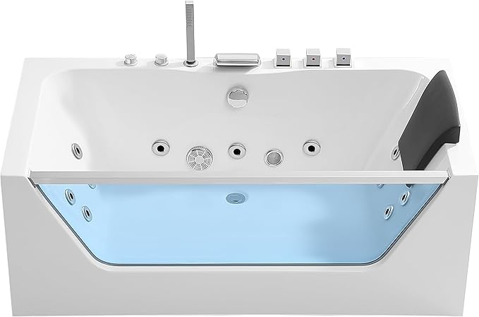 Empava 59 x 29" Whirlpool Tub,750W Acrylic Jetted Bathtub with 11 Jets,Hydromassage with Chromatherapy,3-Side Apron,58 Gallons,ETL Certified
