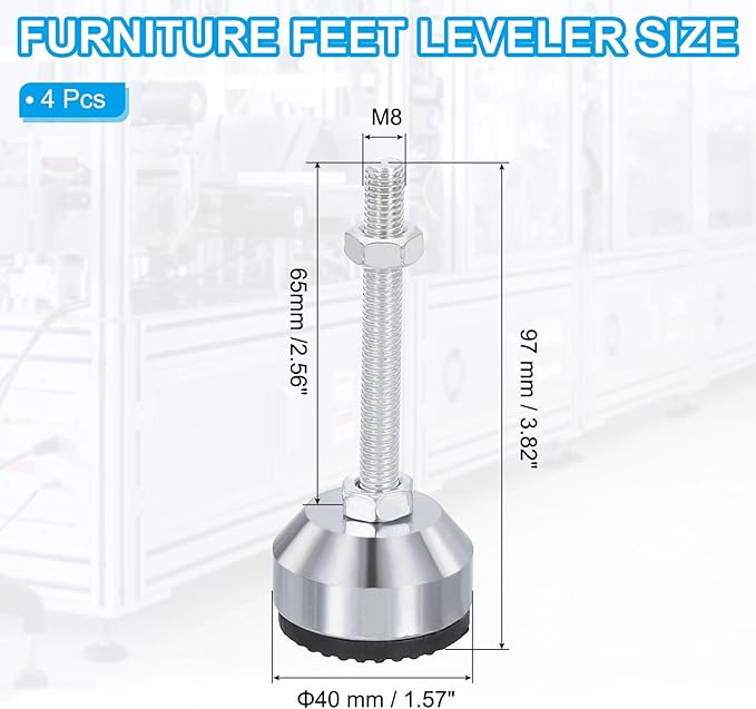 PATIKIL Furniture Leveling Feet 1.6" Dia Base M8 Thread, 4 Pcs Carbon Steel Adjustable Threaded Furniture Levelers Screw on Leg Leveler with Pads for Desk, Black