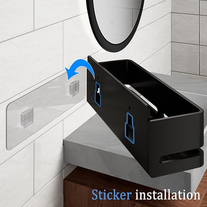 Shower Caddy, 2-Pack Shower Shelf, Heavy-Duty Bathroom Storage Shelf, Large Capacity No-Drill Bathroom Organizer, Black Metal Storage Basket, Adhesive Installation