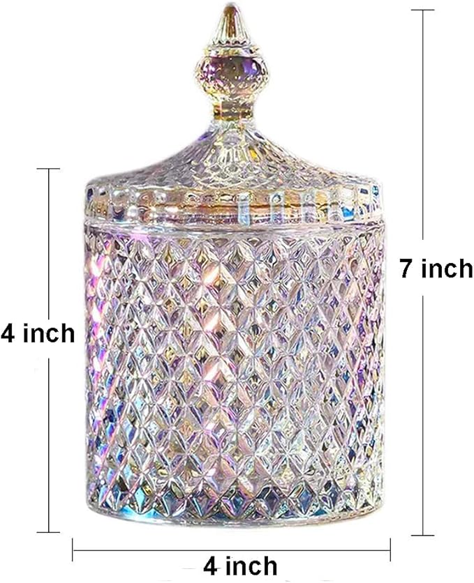 Colorful Home Decorative Jar Qtips Holder Dispenser Glass Storage Container Bathroom Counter Vanity Organizer for Bath Salts/Swabs/Rounds Makeup Sponges Toothpick Jewelry(Sparkling, 20 oz)