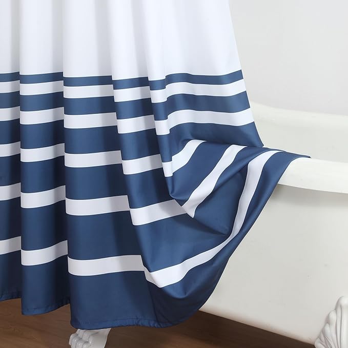 Blue and White Striped Shower Curtain 72x72 Inches, Waterproof Fabric with Modern Gradient Lines, 12 Rustproof Grommets & Weighted Hem