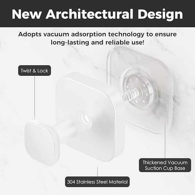 Shower Hooks for Inside Shower,Reusable Suction Cup Hooks for Glass Window,Mirror,Removable Towel Hooks for Bathroom,4 Pack(White)