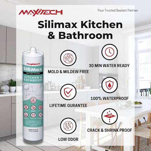 Kitchen & Bathroom Silicone Caulk– Clear Silicone Sealant Waterproof for Sinks, Tubs, Shower Seal & Toilet Seal – Crack-Proof, Quick-Dry Formula Silicone Caulking, 9.5 oz (1 Pack, 1, Count)