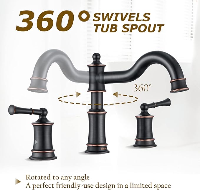 Roman Bathtub Faucet Deck Mount Tub Faucet for Bathroom Widespread Elegant Classic Spout with 3 Holes 2 Handle Valve Cartridge Included, ORB