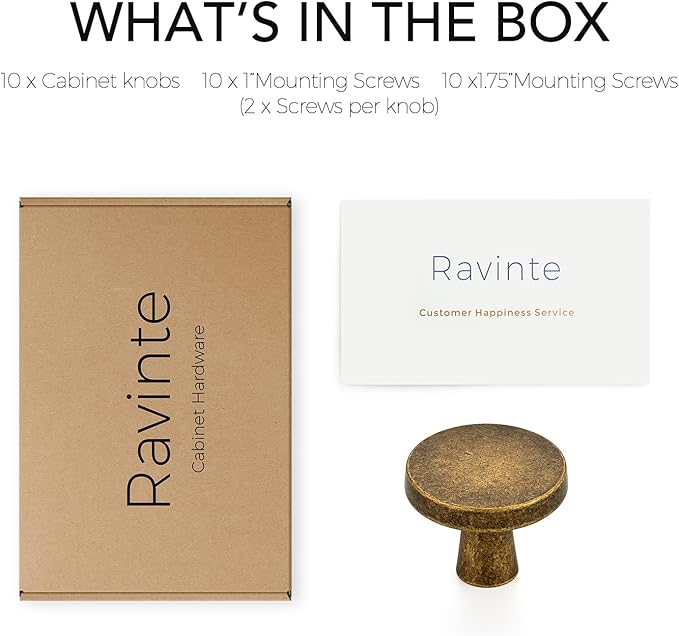 Ravinte 10 Pack Drawer Pulls 1-1/4 Inch Kitchen Cabinet Knobs Solid Round Dresser Drawer Knobs Antique Brass Dresser Knobs Drawer Knobs Simple Cabinet Hardware for Cupboard Drawer Pulls