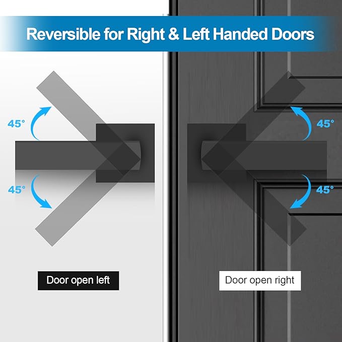 Passage Door Lever, Matte Black Interior Door Handles for Hallway& Closet Heavy Duty Non-Locking Lever Sets Keyless Door Knobs Lockset for Right & Left Side Door, 1 Pack