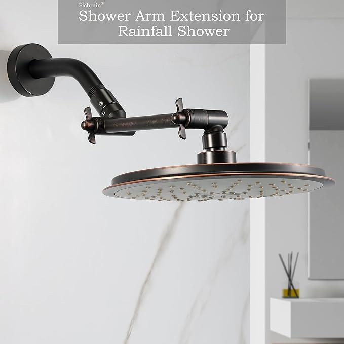 6 Inch Adjustable Shower Head Extension Arm, All-Metal Shower Arm Extender with Locking Set Screw for Rainfall, Fixed, Handheld Showerheads, G1/2 Universal Thread, Oil Rubbed Bronze