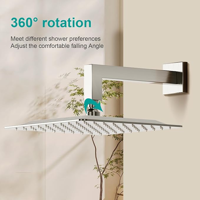 Square Rain Shower Head, High Flow Stainless Steel,Work with any decorative style，All Metal Rainfall Shower Head (Brushed Nickel, 10)