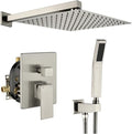 WELLFOR 12-In Wall Mounted Rain Shower Faucet with Single Handle and Handheld Spray, Waterfall Dual Head Shower Head System with 2-way Diverter, Pressure-balanced Valve Included, Brushed Nickel