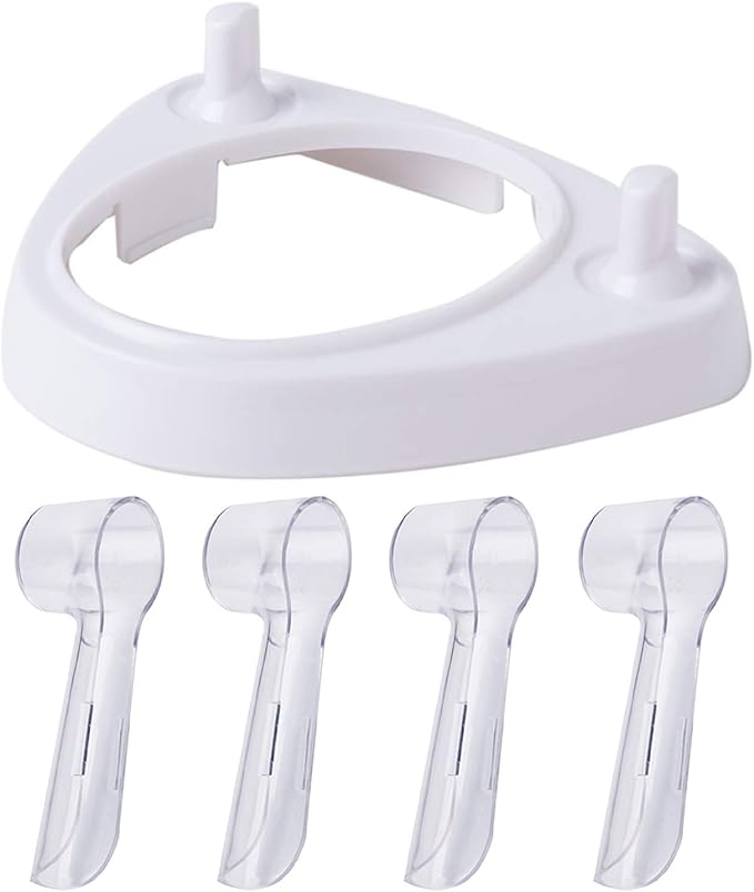 LazyMe Electric Toothbrush Heads Holder Charger Holders and 4 Toothbrush Heads Dust-Proof Covers for Oral-B Electric Toothbrush Series