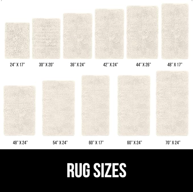 GORILLA GRIP Bath Rug Mat 48x17, Thick Soft Absorbent Chenille, Quick Dry Microfiber Mats, Rubber Backing Washable Shower Floor Rugs, Bathmat Runner, US Designed Bathroom Home Decor Accessories Ivory