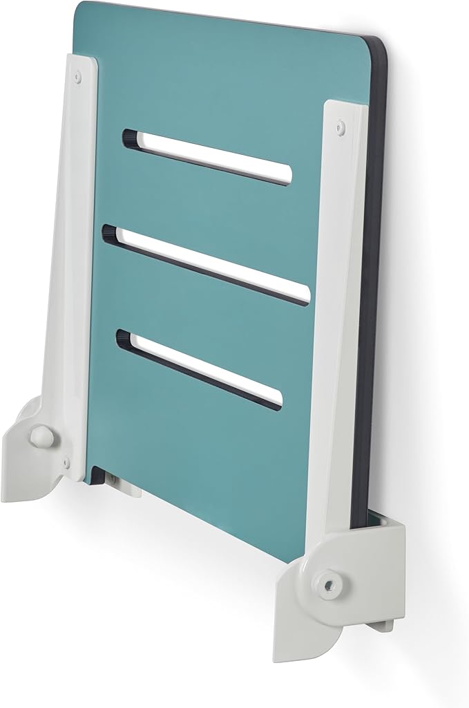 18 inch Silhouette Slimline Folding Wall Mount Shower Bench Seat, Teal Seat with White Frame
