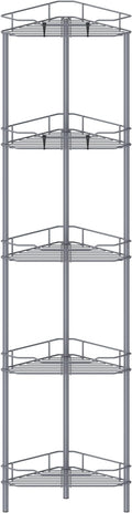 5 Tier Floor Standing Corner Shower Caddy Organizer Shelf with Hooks, Bathroom Shelves Stand Rack, Dark Gray