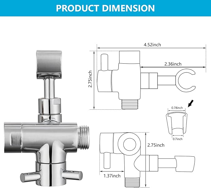 PDPBath Solid Brass 3 Way Shower Arm Diverter Valve with Handheld Holder for Dual Shower Heads with G1/2 Universal Connection - Chrome