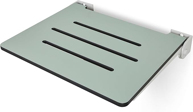 18 inch Silhouette Slimline Folding Wall Mount Shower Bench Seat, Sea Green Seat with White Frame