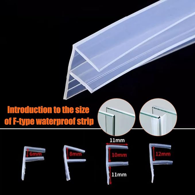 Frameless Soft Shower Door Sweep Seal Drip Rail, Glass Shower Silicone Door Seal Strip,Weatherproof Silicone Seal Fit for Glass (F Type, 12mm (1/2"))