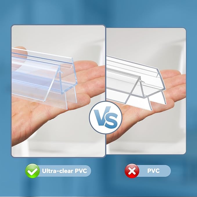 Shower Door Bottom Seal Strip, 2PCS Seal Strip, Clear PVC, 36" Length, Fits 10mm Thick Glass, Prevents Leaks, Easy Installation, No Adhesive Required (Clear, 39in for 3/8"(10mm) Door)