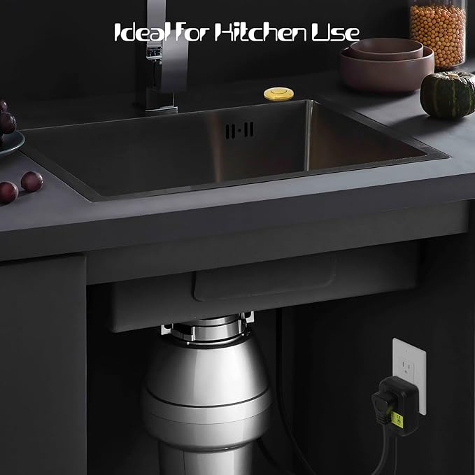 Garbage Disposal Air Switch Kit Sink Top Waste Disposal Long Stainless Steel Golden Polished On/Off Air Button Food and Waste Disposals Part by Etoolcity, UL Listed LF40-C063