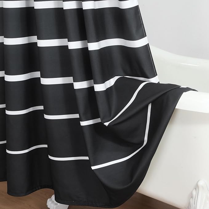 Black Shower Curtain, Modern Black and White Stripe Waterproof Polyester Shower Curtains for Bathroom, 72x72 Inches
