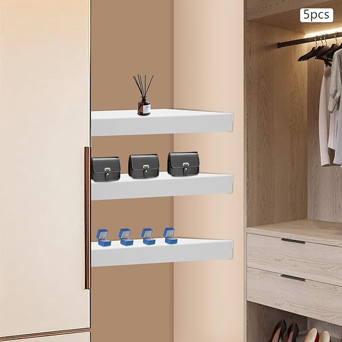 33 Inch Floating Shelves for Wall, 16 Inch Deep Hanging Shelf, Large Display & Storage Shelf for Bathroom, Bedroom, Living Room, Set of 5 (White, 24 Inch)