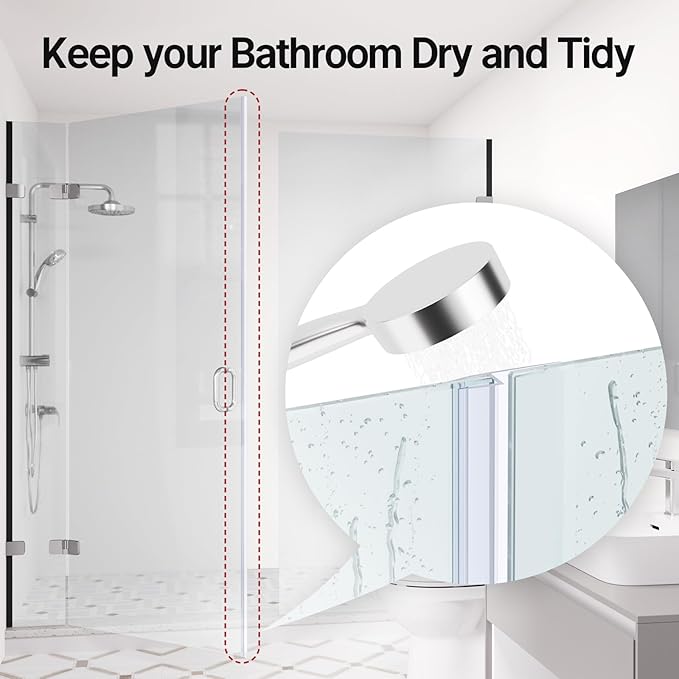 AmazerBath Shower Door Side Seal Strip (Set of 2), Frameless Glass Shower Door Seal Strip - Suitable for 1/4 Inch Glass, 78 inch