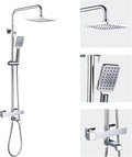 Shower Faucet Set 8" Square Shower Head 3 Function Thermostatic Rainfall Shower Faucet Set Handheld Sprayer Tub Spout Polished Chrome with Height Adjustable Slide Bar