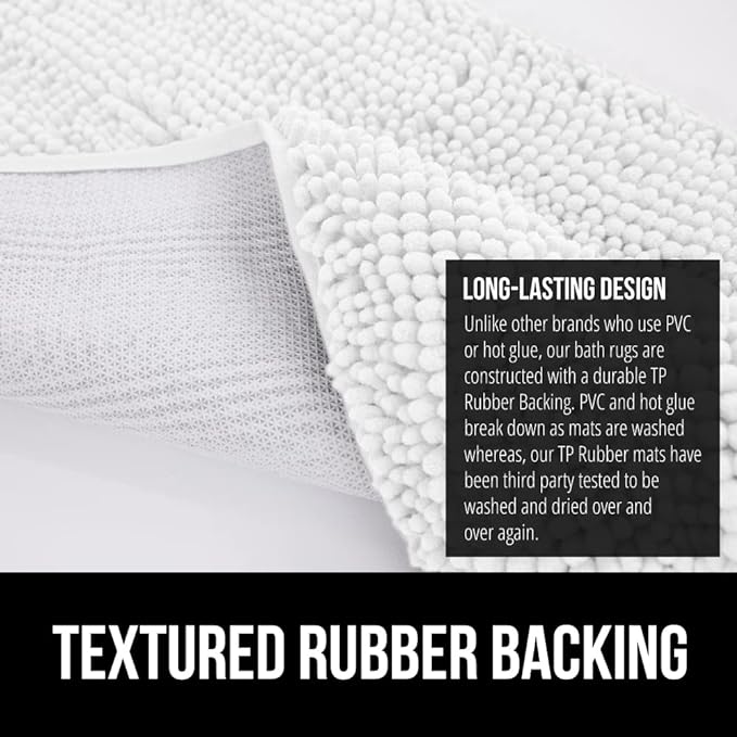GORILLA GRIP Bath Rug Mat 42x24, Thick Soft Absorbent Chenille, Quick Dry Microfiber Mats, Rubber Backing Washable Shower Floor Rugs, Bathmat Runner, US Designed Bathroom Home Decor Accessories White