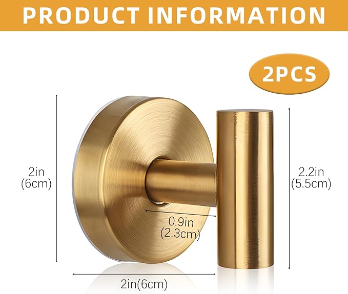 2 Pcs Suction Cup Hooks, Stainless Steel Removable Shower Towel Hook, No Drill Towel Holder for Bathroom, Kitchen Glass Door Wall for 15 Lb Heavy Duty Clothes - O Shape, Gold