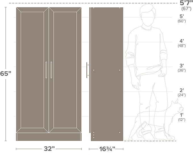 Prepac Elite Accent Cabinet with Panel Doors, Black Storage Cabinet, Bathroom Storage, Pantry with 3 Shelves 16.75" D x 32" W x 65" H